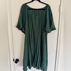 Madewell Plus Lusterweave Button-Front Mini Dress in Dark Green 4X
